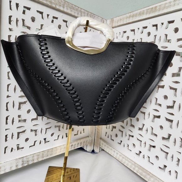 AJE Whipstitch Remi Black Large Leather Tote Gold Sculptural Handles PRICE DROP - Picture 5 of 10